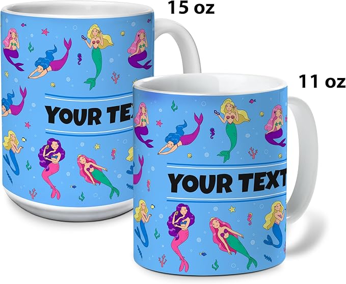 Personalized Mug for Kids - Mermaids - Custom Name/Text, Ceramic Hot Chocolate/Cocoa/Coffee Cup for Girls, Birthday/Christmas/Holiday Gift - 15 oz, Red Handle