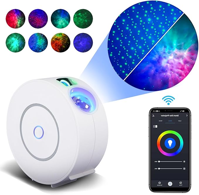 Star Projector, Galaxy Projector for Bedroom, Smart APP & Voice Control Galaxy lamp, Compatible with Alexa & Google Home, for Kids Adults Bedroom,Room Decor,Game Room,Party (White Round)