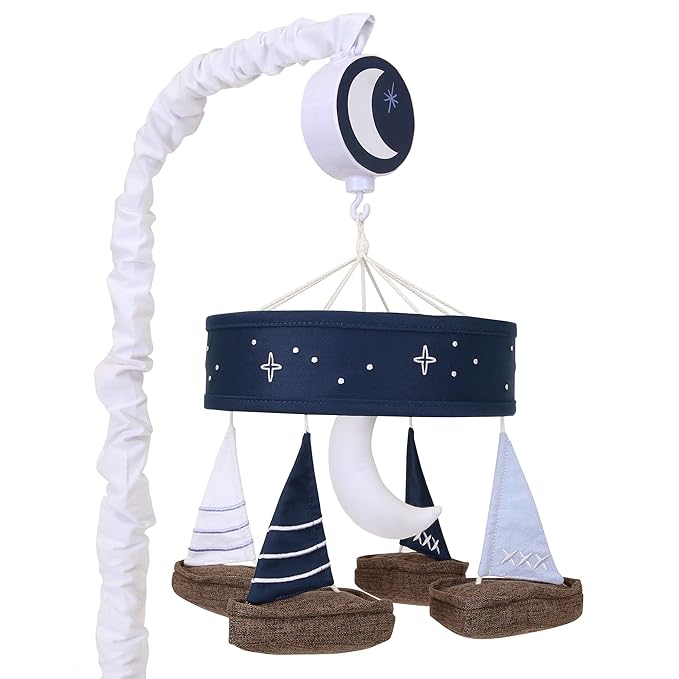 Lambs & Ivy Little Skipper Sailboat & Moon Musical Baby Crib Mobile Soother Toy