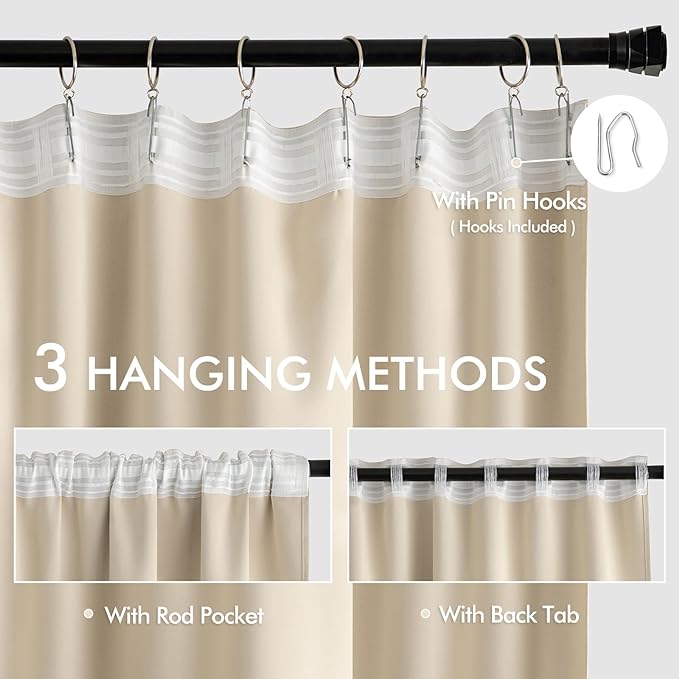 MIULEE Cream Beige Back Tab Light Blocking Curtains 84 Inch Length 2 Panels Set for Living Room Bedroom Privacy, Rod Pocket/Pinch Pleated Thermal Insulated Room Darkening Blackout Drapes W66xL84
