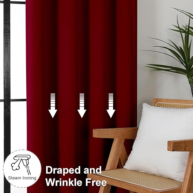 Simplebrand Ava Red Short 36 Inches Blackout Curtain 2 Panels Set, Half Window Rod Pocket Privacy Curtain Tiers for Kitchen, Curtains Blackout for Bathroom Shades, W40 x L36 Inch, Red