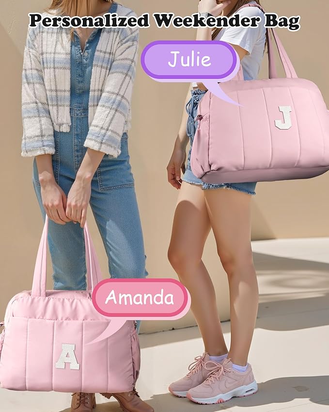 Duffle Bag for Travel, Weekender Bags for Women，Initial Overnight Bag with Wet Pocket，Lightweight Travel Bags Personalized Gym Tote with Makeup Pouch, Girl Gifts Trendy Stuff