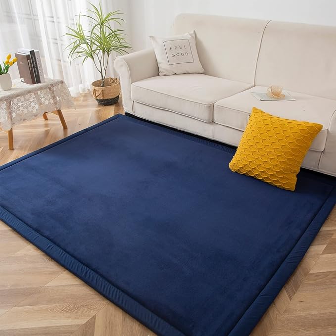 MAXYOYO Baby Play Mat, 1.2" Thick Memory Foam Soft Padded Carpet with Non-Slip Backing, 5x7 ft Japanese Tatami Rug Living Room for Kids, Toddler, Children, Nusery(Navy)