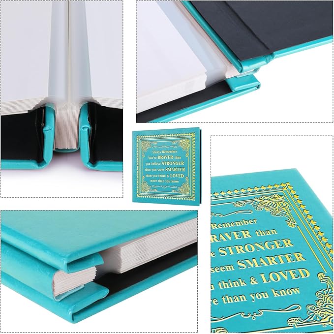 Inspirational Leather Photo Album,Magnetic Self-Stick Page Photo Album,Family Album,Hand Made DIY Albums Holds 3x5, 4x6, 5x7, 6x8 Photos (light blue-always remember)