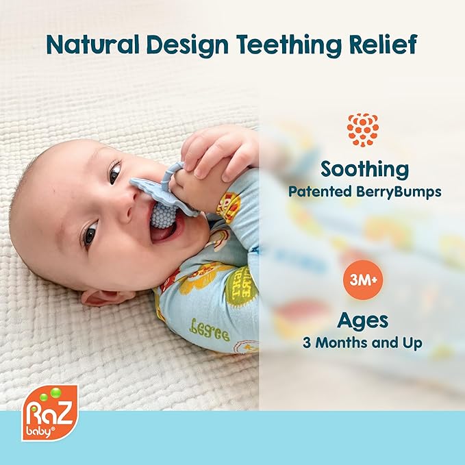 RaZbaby RaZberry Silicone Teether Pacifier – Teething Relief for Infants, Food-Grade, BPA-Free, Hands-Free Design, Natural Berrybumps Fruit Texture for Sensory Development, Freezable – Cookies & Cream