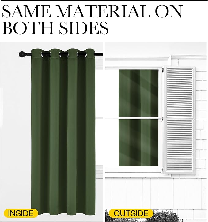 NICETOWN Room Darkening Dark Green Curtains for Windows, Grommet Thermal Drapes Window Treatments Sound Reducing for Bedroom/Living Room, W52 x L84, 2 Panels