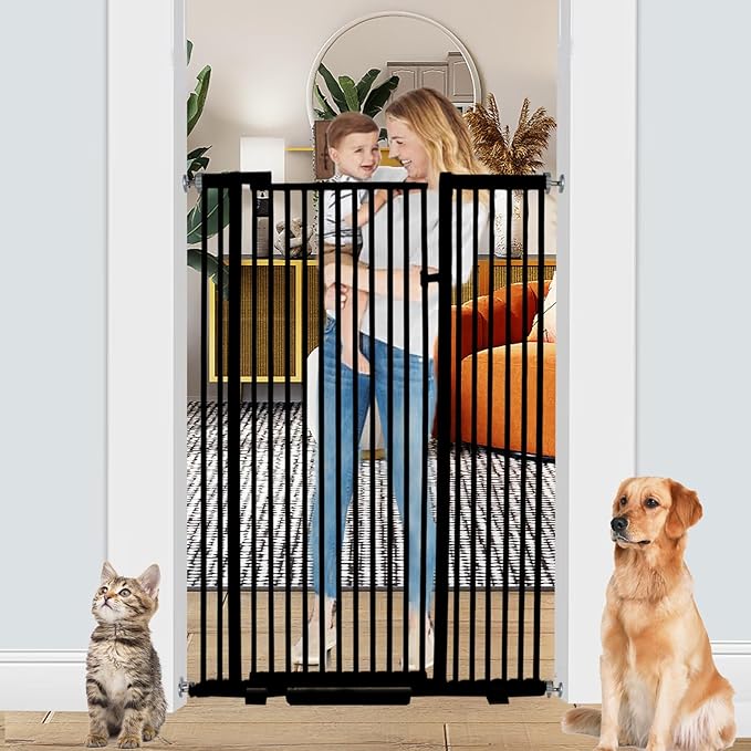 55.1 Inch Tall Baby Gate Auto Close Dog Gate Adjustable 29.92"- 48.03" Wide Pressure Mounted Walk Through Swing Pet Gate for Doorways (Black, 29.92"- 48.03")