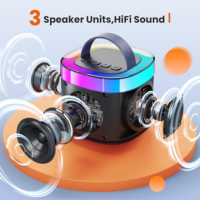 YLL Karaoke Machine for Adults Kids, Portable Bluetooth Karokee Speaker with 2 Wireless Microphones, Singing Karaoke Machine Built-in LED Lights for Birthday Gifts, Family Home Party(Space Gray)