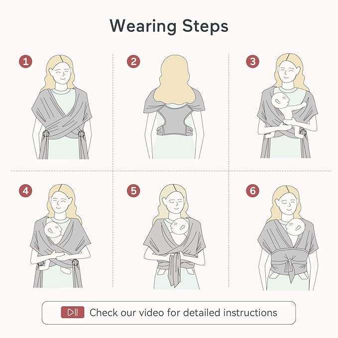 Momcozy Baby Wrap Carrier, Easy to Wear Infant Carrier Slings, Lightweight Hands Free Baby Sling, Adjustable Baby Carriers for Newborn to Toddler 8-35 lbs, Deep Grey