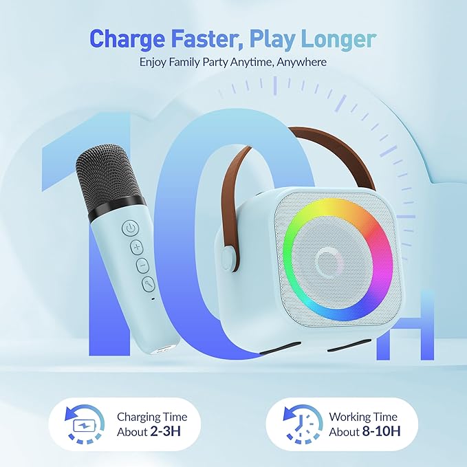 Karaoke Machine, Portable Bluetooth Speaker with 2 Wireless Microphones for Kids, Karaoke Toys Gifts Toys for Girls Boys Family Home Party (Blue)