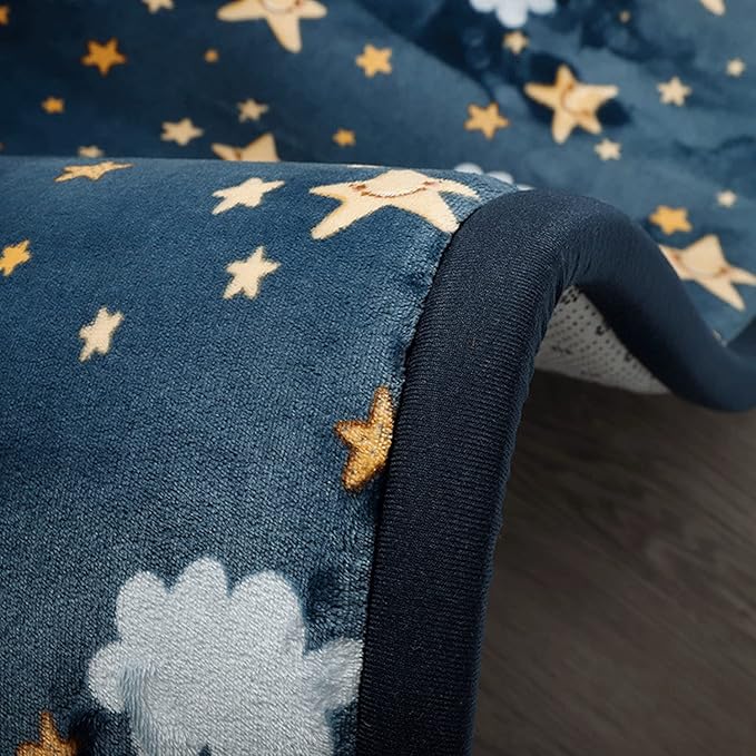Loartee Coral Velvet Area Rug - 1" Thick Memory Foam Baby Play Mat, Washable Toddler Carpet, Home Decor for Living Room, Nursery, Kids Bedroom, Starry Blue, 5'11"x6'7"