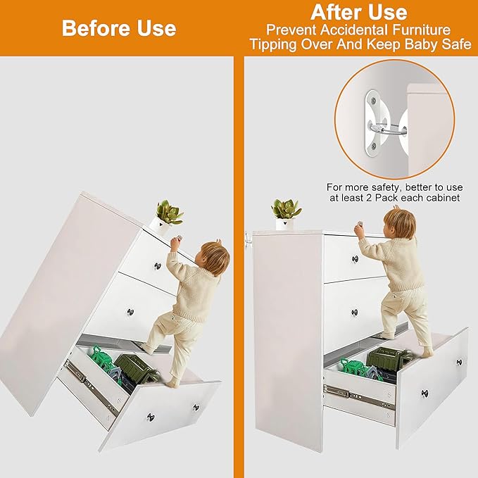 Furniture Anchors (6 Pack) for Baby Proofing, Anti Tip Furniture Anchor Securing 420lbs Tension Earthquake Resistant Metal Furniture Wall Anchor Prevent Baby Pet from Falling Furniture