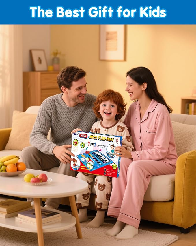 Toys for 1 Year Old Boy Gifts, Baby Musical Mat with Piano & Drum, Adjustable Volume, 12-18 Months Toddler Toys, Christmas Birthday Easter Gifts for 1-2 Year Olds Boys Girls (Blue)