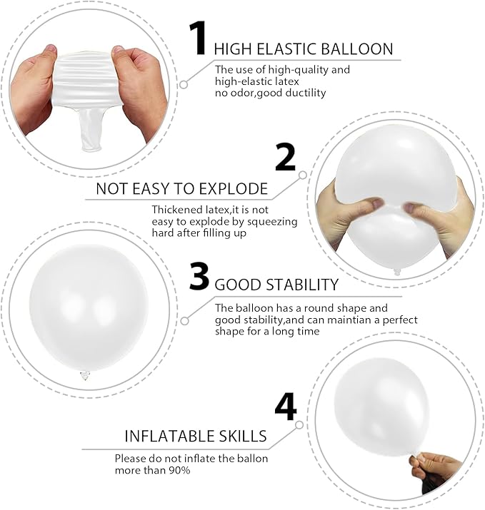 140pcs Balloon Arch Kit, White Balloons of Different Sizes Pack of 18 12 10 5 Inch Party Balloon Kit for Birthday Party or Balloon Arch as Graduation Wedding Baby Shower Anniversary Party Decorations