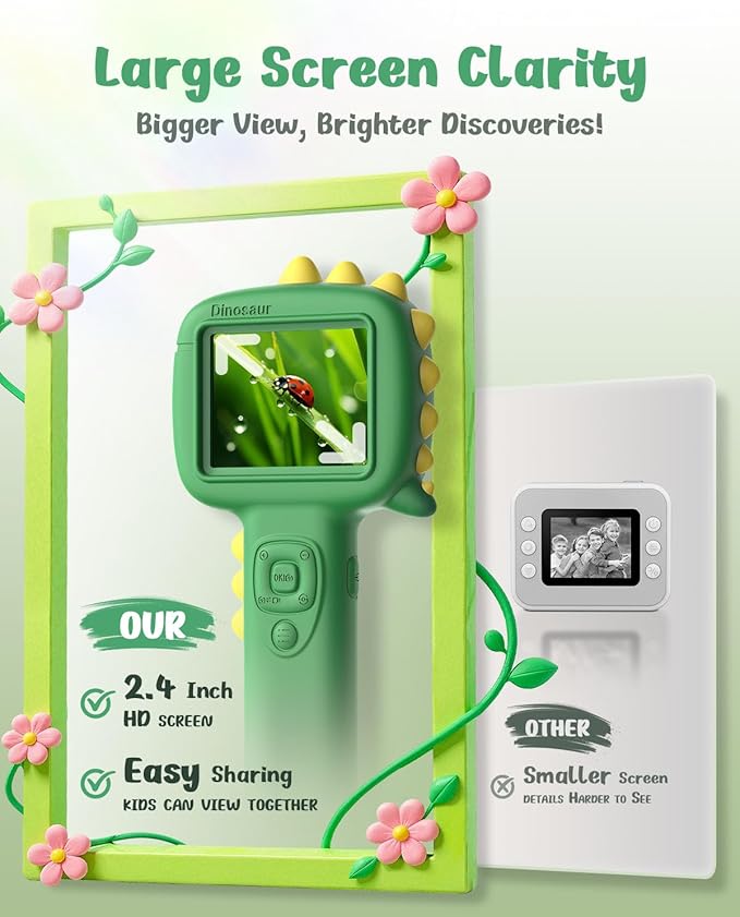 Microscope Camera for Kids Gifts Toys- Handheld Pocket Microscopes with 2.4" Screen and Autofocus - Mini Digital Educational Science Kit for Christmas Birthday for Age 3-5 5-7 8-12 Girls Boys (Green)