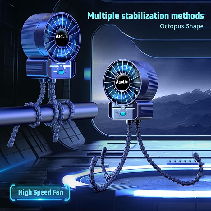 2 Pack Multifunctional Portable Stroller Fan 4 Speed 6600rpm High Speed Usb Rechargeable Personal Mini Handheld Fan Extended Tripod For Desktop Winding Kids Bed Treadmill Bike Golf Cart Outdoor Travel