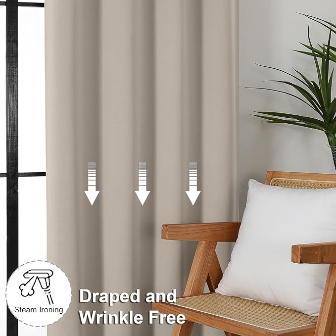 Simplebrand Stone Blackout Curtains for Bedroom 96 Inches Long 2 Panels, Solid Thermal Insulated, Energy Saving Living Room Window Treatment Curtains Blackout Drapes, W50 x L96 Inch, Stone