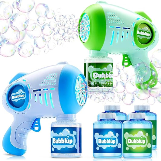 JOYIN 2 Kids Bubble Guns with 4 Bottles Solution, Automatic Bubble Machine Gun with 8 Holes for Kids, Adults, Summer Toys, Easter Basket Stuffers, Birthday Gift, Party Favors