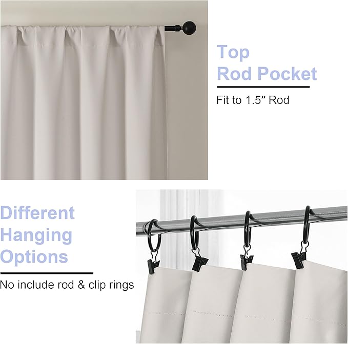 Simplebrand Ava Natural Blackout Curtains for Bedroom 84 Inch Length 2 Panels Set, Solid Thermal Insulated Privacy Living Room Window Treatment Curtains Blackout Drapes, W50 x L84 Inch, Natural