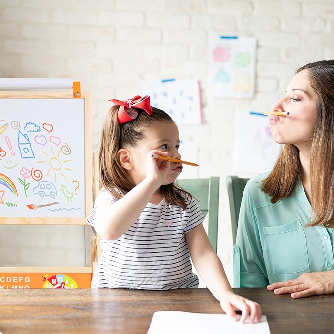 3-in-1 Wooden Easel for Kids, Toddle Double-Sided Easel with Magnetic Whiteboard and Painting Blackboard, 360° Rotatable, Paper-roll Holder, Storage Tray, and Stickers Included