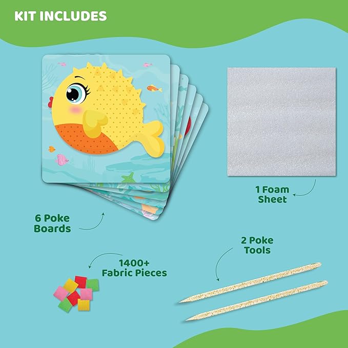 jackinthebox Poke Poke Art – Ocean Theme, Mess-Free Fabric Art and Craft, Flower Pressing Kits, Gift for Kids, Toys for Girls and Boys Ages 4 5 6 7 8