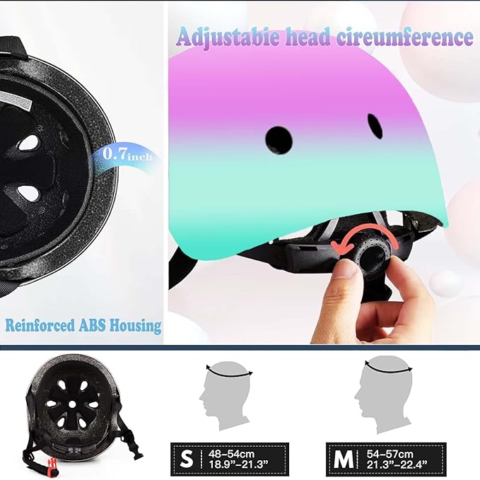 Kids Bike Helmet Set Adjustable for Children, Boys, Girls and Teenagers Aged 3-8 Years Includes Elbow, Knee, Wrist Guards Children's Helmet Protection Set for Bikes SkateboardsRollerskates