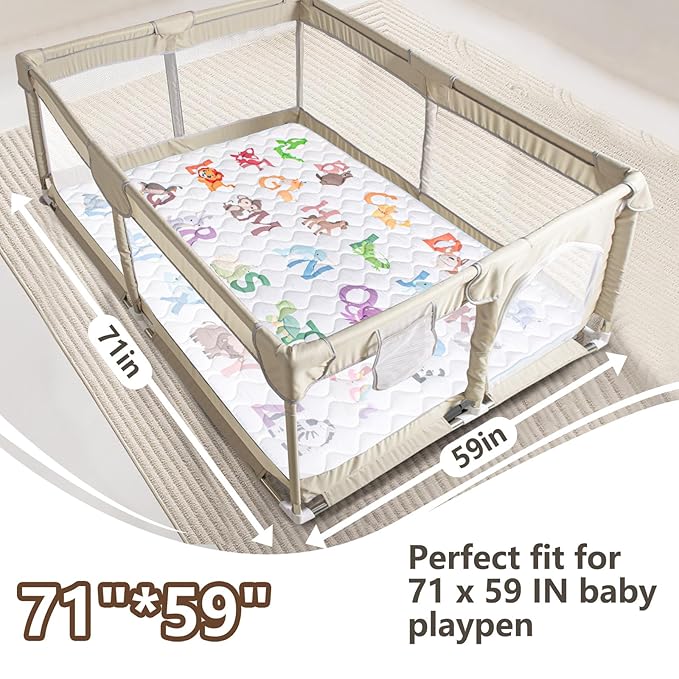 Baby Play Mats for Floor, 71”x59” Upgraded Thickness & Larger Super Soft Playmat for Babies and Toddlers, Foldable Washable, Upgrade Anti-Slip Crawling Mat for Playpen(Animal Alphabets)