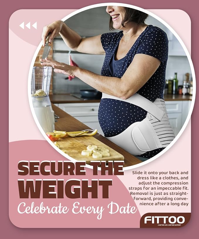 FITTOO Maternity Belt Back Support Belly Band Pregnancy Belt Support Brace Abdominal Binder Waist Support Beige L