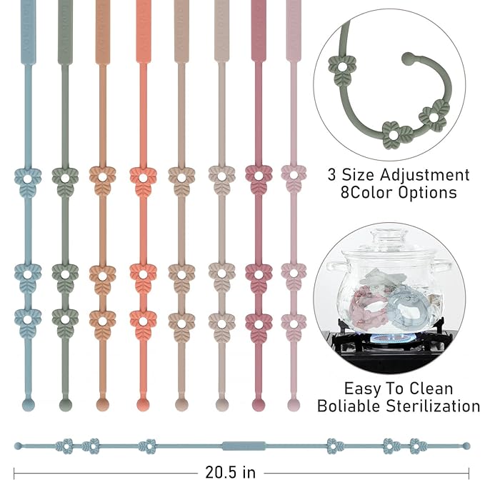 Toy Safety Straps, Silicone Pacifier Clips, Adjustable Stretchable Sippy Cup Straps for Strollers, High Chair, Cribs, Hanging Baskets, Car Seat, Shopping Trolley, 2 Pack (Ether+Sage)