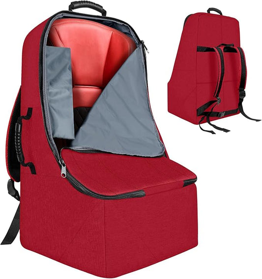 Padded Car Seat Travel Bag for Airplane, Heavy Duty Backpack for Air Travel, Water-Resistant Carrier with Shoulder Strap, Fits Most Car Seats (Red)