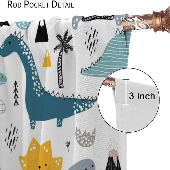 Kids Dinosaur Curtains for Boys Girls Bedroom Decor Cartoon Dino Colorful Cute Funny Wildlife Animal Printed Blackout Rod Pocket Window Drapes for Baby Nursery Playroom Living Room W21xL63in 2 Panels