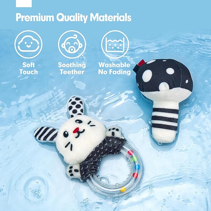 hahaland High Contrast Baby Toys for Newborn - Infant Baby Black and White Sensory Newborn Toys for Brain Development Montessori Tummy Time Toy for 0 3 6 Months