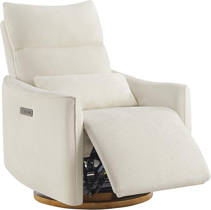 CHITA Swivel Rocker Recliner Chair, Power Nursery Glider Recliner, Nursery Rocking Chair with Adjustable Power Headrest, FSC Certified, Solid Wood Base, Cream
