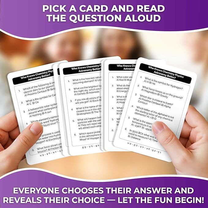 Board Games for Kids 8-12 and Family - Science Trivia Card Game for Kids Age 12+ - Who Knows Chemistry Physics Astronomy Better? - 500+ Questions - Fast-Paced Educational Game for Teens and Adults