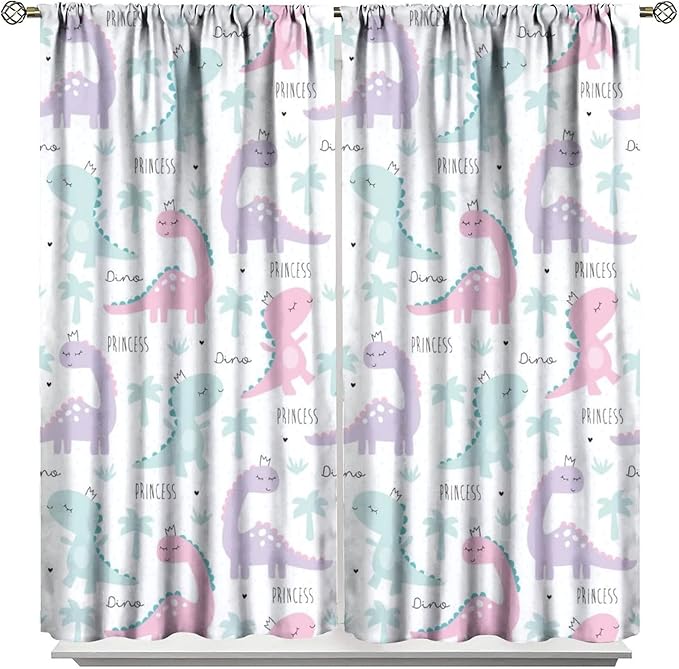 Kids Dinosaur Curtains for Boys Girls Bedroom Decor Cartoon Dino Colorful Cute Funny Animal Wildlife Printed Blackout Rod Pocket Window Drapes for Baby Nursery Playroom W26xL84in 2 Panels