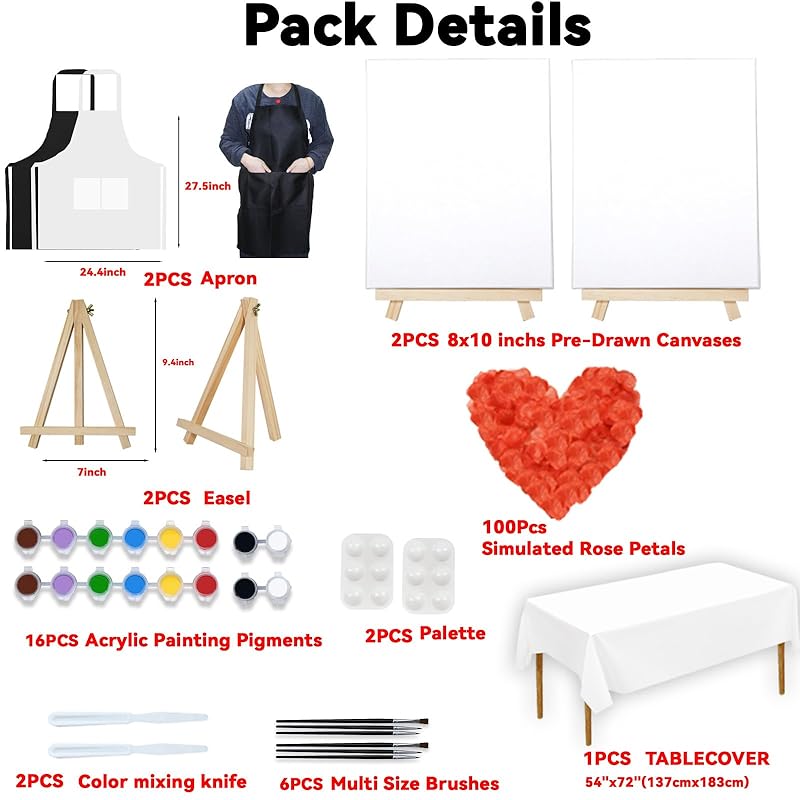 2 Pack Sip and Paint Kit for Adults Couples Painting Kit Stretch Canvas to Paint at Home Date Night Party Favor Supplies Art Painting Set Couples Activity Selfie 8x10 Canvas Painting Kit Valentines Day