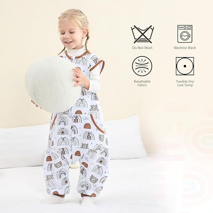 Baby Toddler Sleep Sack with Feet 2.5 TOG Winter, Wearable Blanket with Legs, Toddler Sleeping Sack Long Sleeve (Bear, 5T-7T)