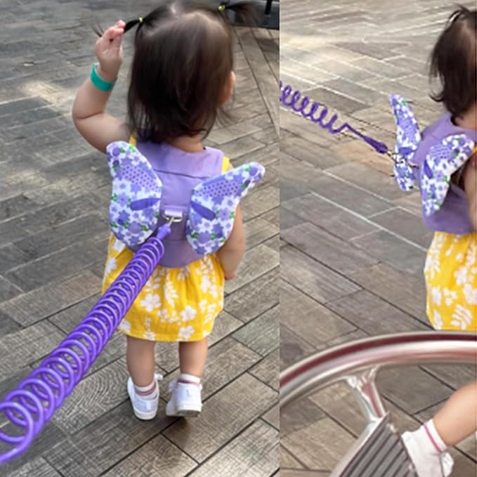 Accmor Toddler Harness Leash + Anti Lost Wrist Link, Kids Butterfly Harnesses With Children Leashes, Cute Baby Leash Walking Assistant Wristband Strap Tether for Girls Outdoor (Purple)