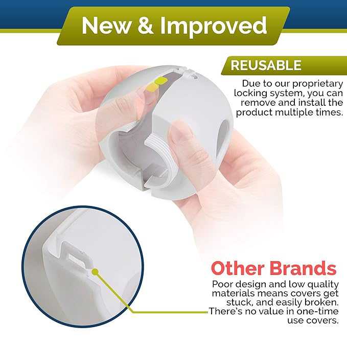 Door Knob Safety Cover for Kids (6 Pack) Hard-to-Remove Dual-Lock Door Handle Covers for Kids - Reusable Baby Proof Door Knob Locks - Installs Easily, No Tools Needed (White)