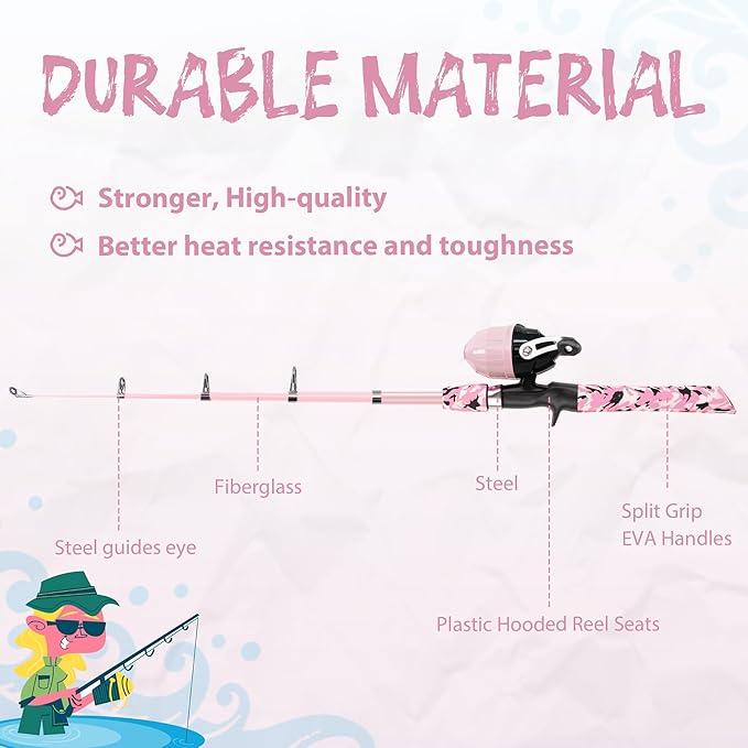 Kids Fishing Pole, Portable Telescopic Kids Fishing Poles for Boys and Girls, Fishing Rod and Reel Combo Kit with Tackle Box, and Fishing Net, Best Fishing Pole for Toddler Youth