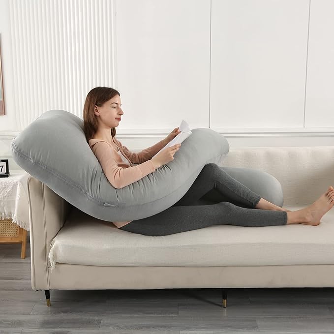 Amagoing Cooling Pregnancy Pillow for Sleeping, 55 inch U Shaped Full Body Maternity Pillow Support for Back, Hip, Belly, Legs for Pregnant Women, Removable Cooling Cover, Pregnant Women Must Have
