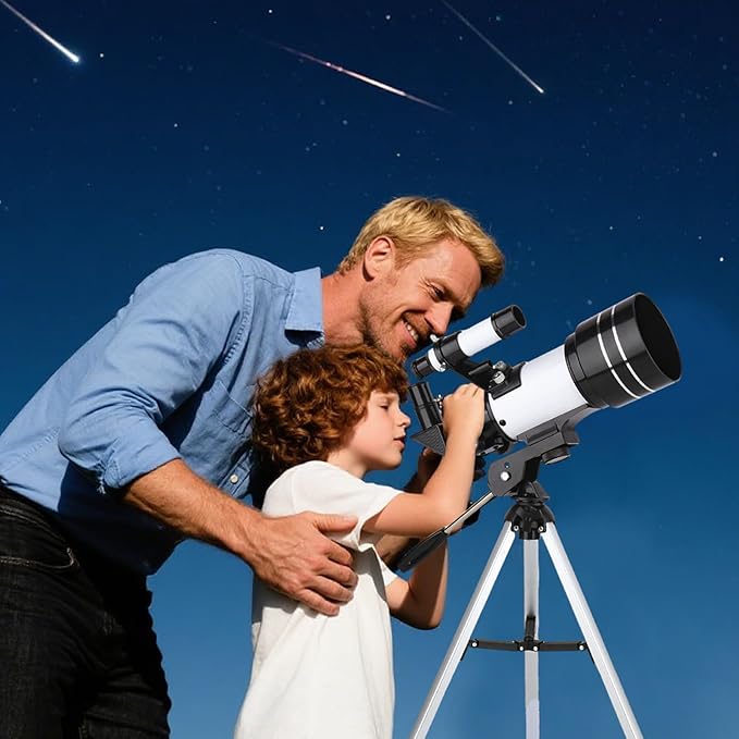 Telescope for Adults & Kids, 70mm Aperture 300mm Refractor Telescope, Portable Travel Refractor Telescopes for Astronomy Beginners with Tripod, Phone Adapter