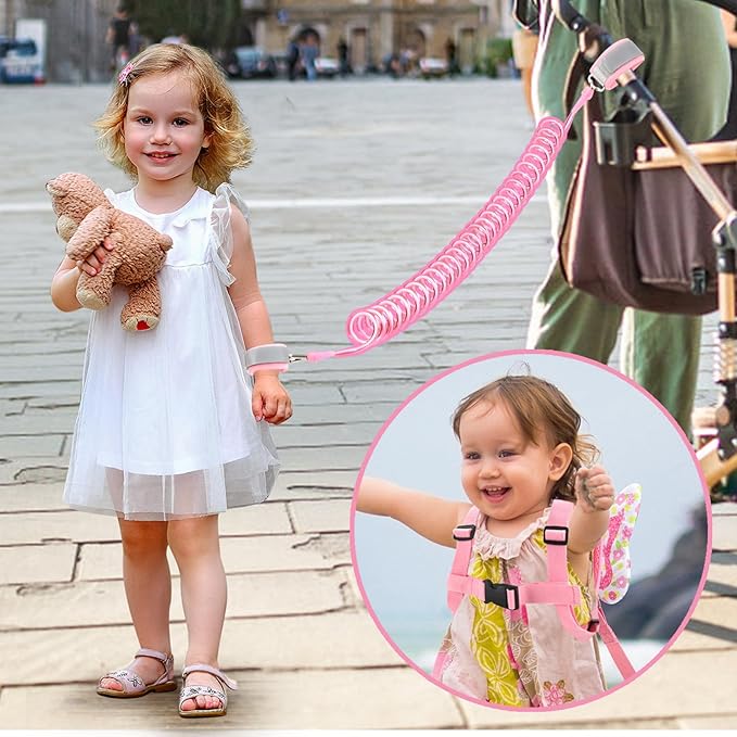 Accmor Toddler Harness Leash, 3 in 1 Cute Butterfly Kids Leash + Anti Lost Wrist Link, Adorable Child Walking Harness Wristband Assistant Soft Strap Belt Protector for Baby Girls to Outdoor Travel