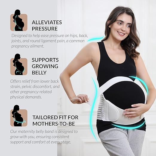 NeoTech Care Pregnancy Support Maternity Belt, Waist/Back/Abdomen Band, Belly Brace (Size L, Ivory Color)