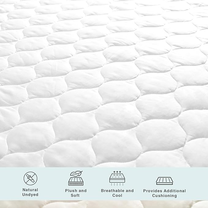FABDREAMS Organic Quilted Mattress Protector Twin Size | Mattress Pad| Mattress Cover| Naturally Breathable | Noiseless| Fits up to 17" Deep Pockets| Temperature Regulating | Twin | White