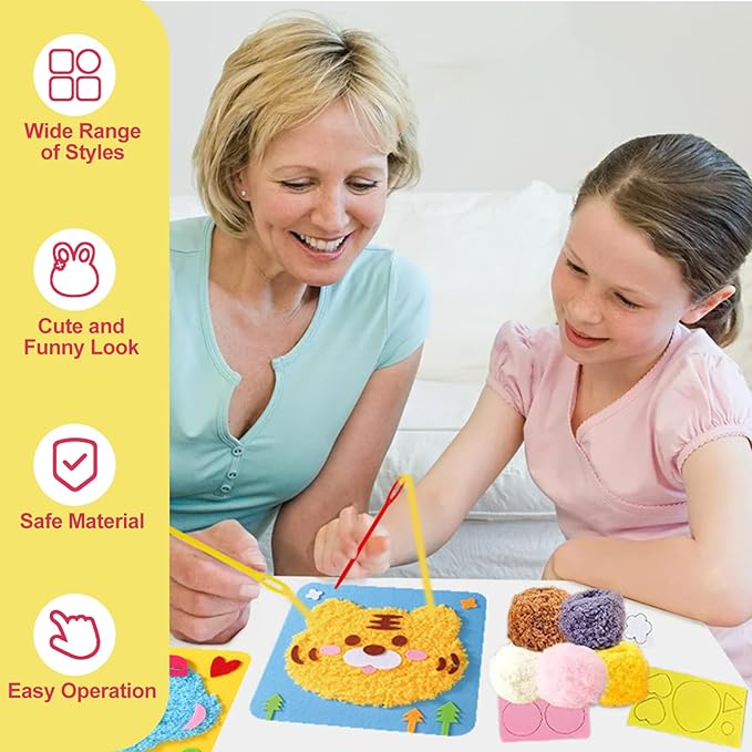 DIY Embroidery Doll Kit, Cartoon Animal Craft Sewing Kit for Kids, Felt Crafts, Beginner Sewing for Kids Ages 4-8 Plus - Helps Develop Fine Motor Skills (3PCS-Duck/Pig/Panda)