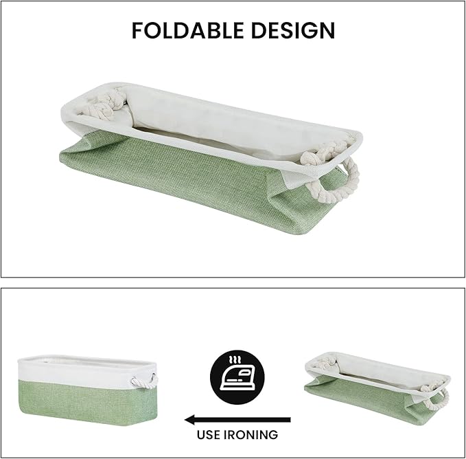 DULLEMELO Toilet Paper Storage Basket, Toilet Paper Basket for Back of Toilet, Bathroom Storage Basket for Cosmetics Towels Toilet Paper, Toilet Tank Basket with Rope Handles for Toilet(White&Green)