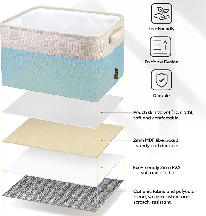 BALEINE 4 Pack Fabric Storage Bins for Shelves, Linen Storage Baskets for Organizing, Decorative Closet Bins for Clothes, Home (Skyblue, 12"x8"x8")