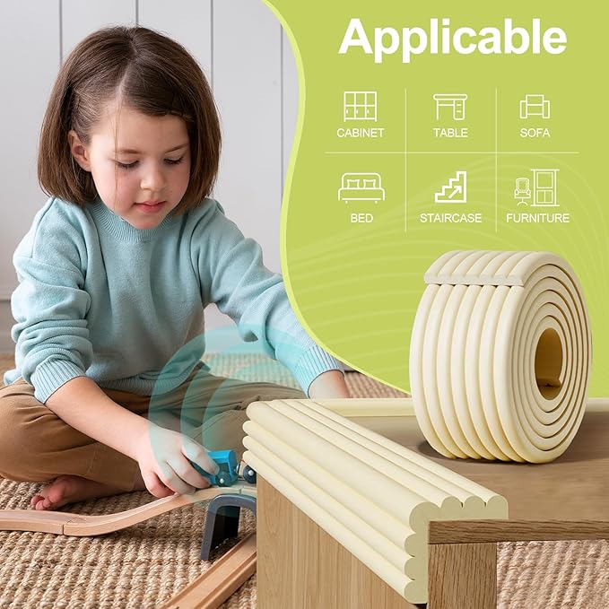 Baby Proofing Wall Corner Protector,Edge Guard Corner Protector,6.56ft Thinken Soft Corner Protectors Pre-Taped Soft Rubber Foam Edge Cushion for Furniture (Gray, 6.56Ft x 7.8" W x 0.47" Th)