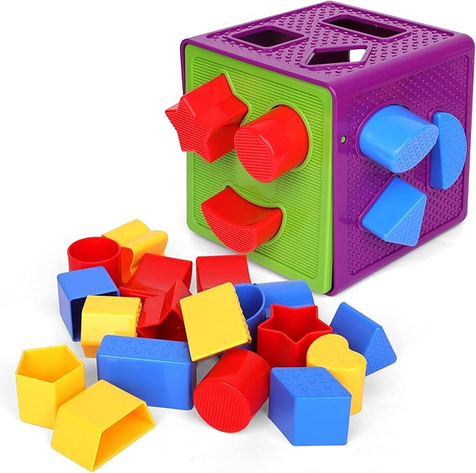 Shape Sorter Toy, Toddler and Baby Stem Sorting and Matching Activity Cube, 18 Blocks Colorful Sorter Box, My First Baby Toys Gift for Boys & Girls